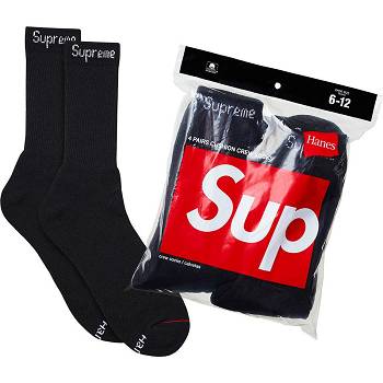 Supreme Hanes® Crew Socks (4 Pack) Strumpor Svarta | SE486YU