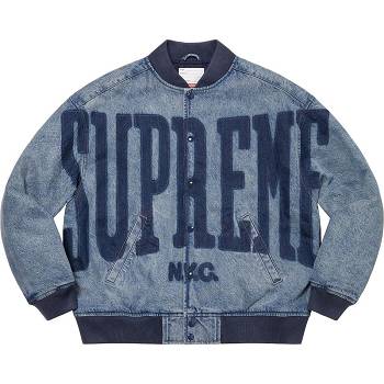 Supreme Washed Knockout Denim Varsity Jacka Marinblå | SE154SO